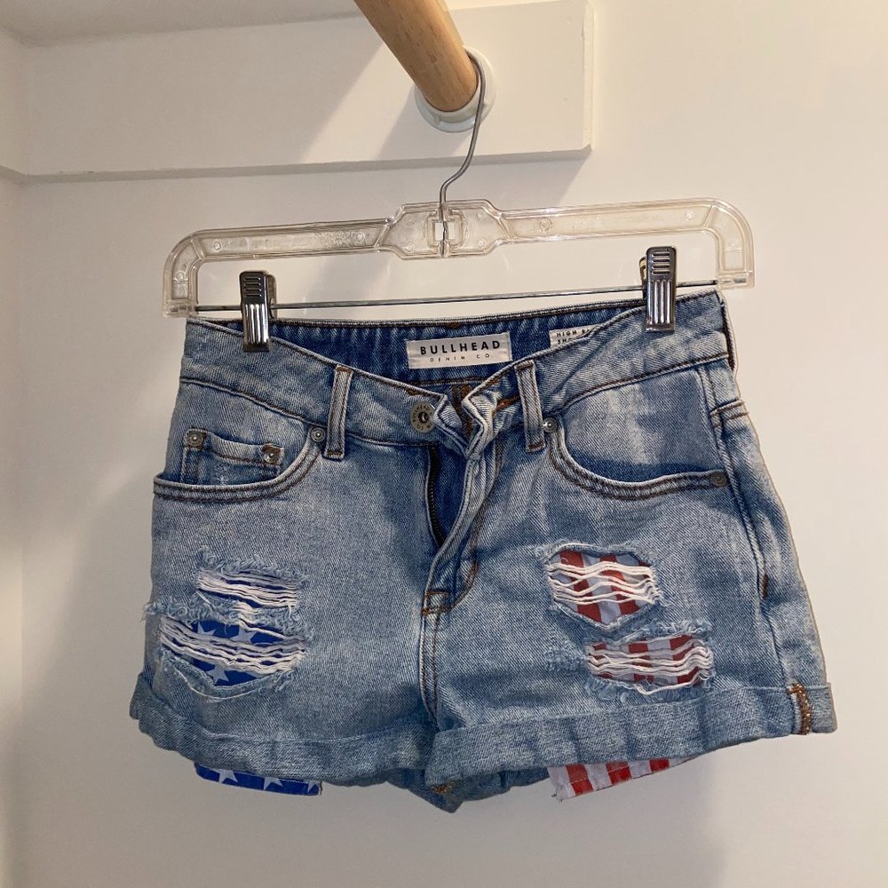 Jean Shorts with U.S. Flag Pocket Detail